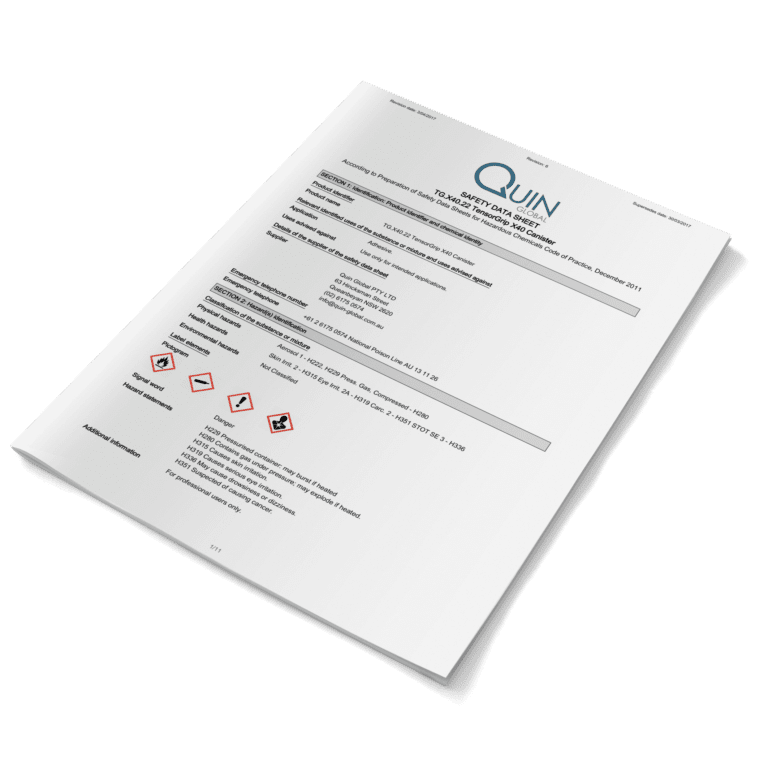Tensorgrip® X40 canister safety data sheet